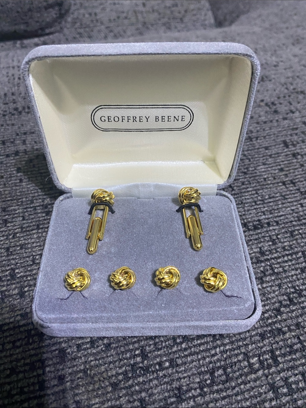 Geoffrey Beene Gold-tone Knot Cufflinks and Knot Studs Set